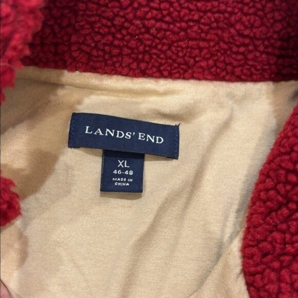 Lands' End Red Fleece Outerwear MEN SIZE XL  FAUX SHERPA JACKET - Picture 3 of 7